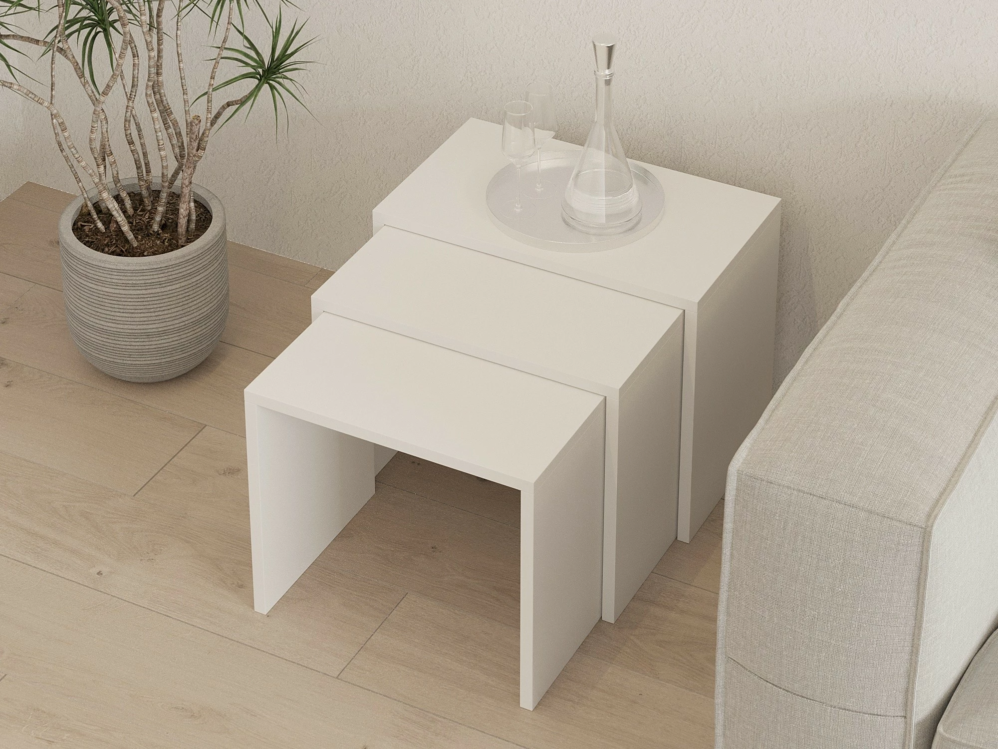 Set tavolinash ndihmëse, 3 copë, ngjyrë e bardhë, Hanah Home Grops
