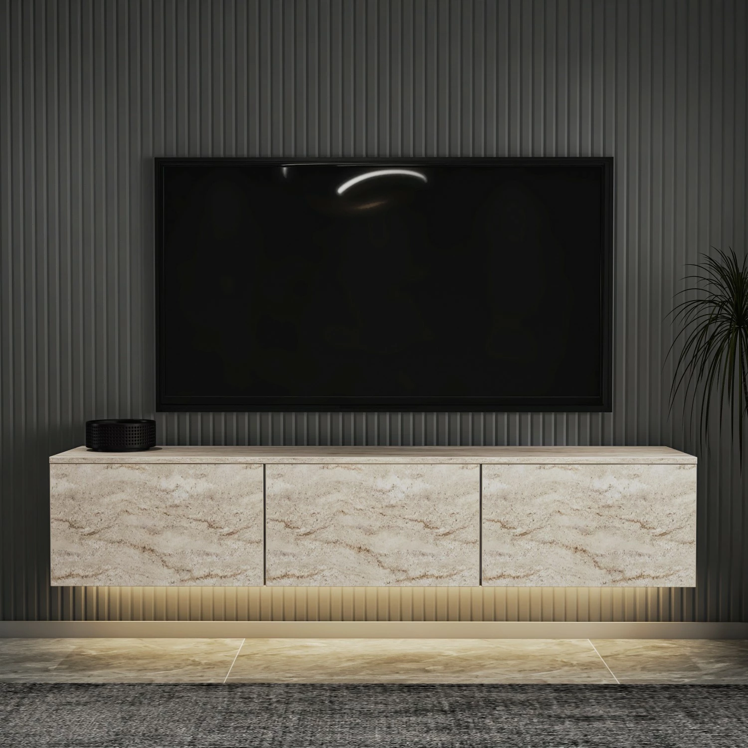 Komodë TV Hanah Home, ndriçim neon, ngjyrë travertin
