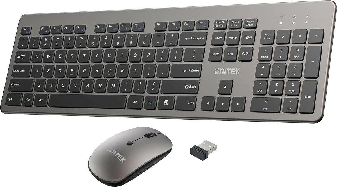 Set tastierë + maus Unitek SlimDuo, wireless 2.4GHz, USB receiver, 1600 DPI, zi-gri