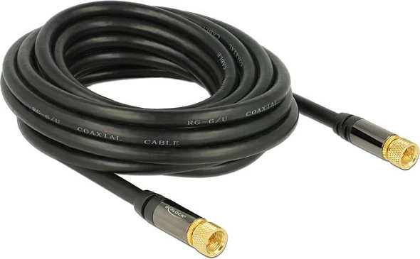 Kabllo antene DeLOCK 88921, RG-6/U, F-F, 5 m, e zezë