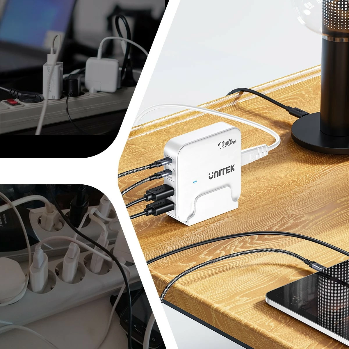Karikues Unitek GaN 100W 2xUSB-A 2xUSB-C, i zi