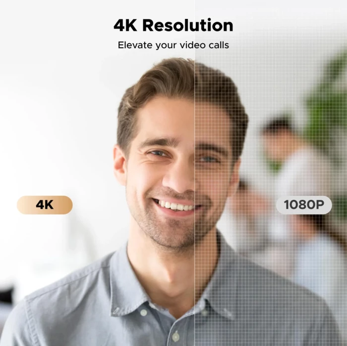 Webcam UGREEN 65381 4K 30fps / 1080p 60fps me 2 mikrofonë, kapak privatësie, adapter USB-A në USB-C