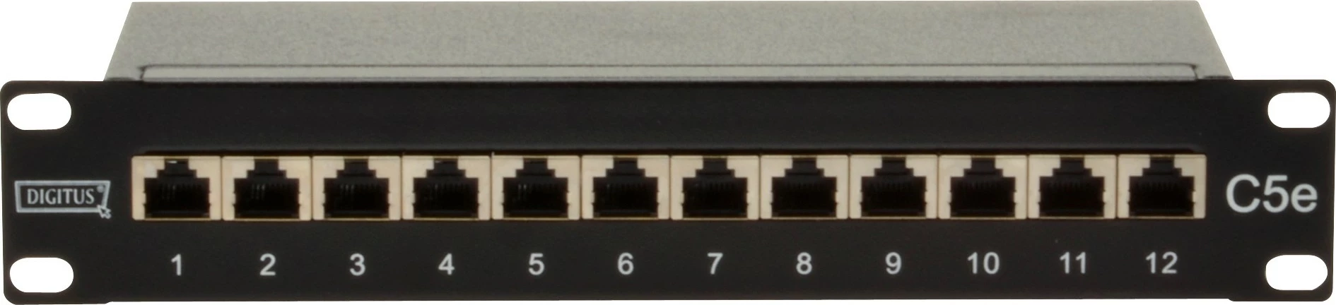 Patchpanel Digitus 12-portë Cat5e, 1U, i zi