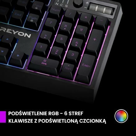 Tastierë gaming PREYON Long Claw Alpha PLCA104B, 100%, membranë, RGB, USB me kabllo, layout US, me mbështetëse dore magnetike, e zezë