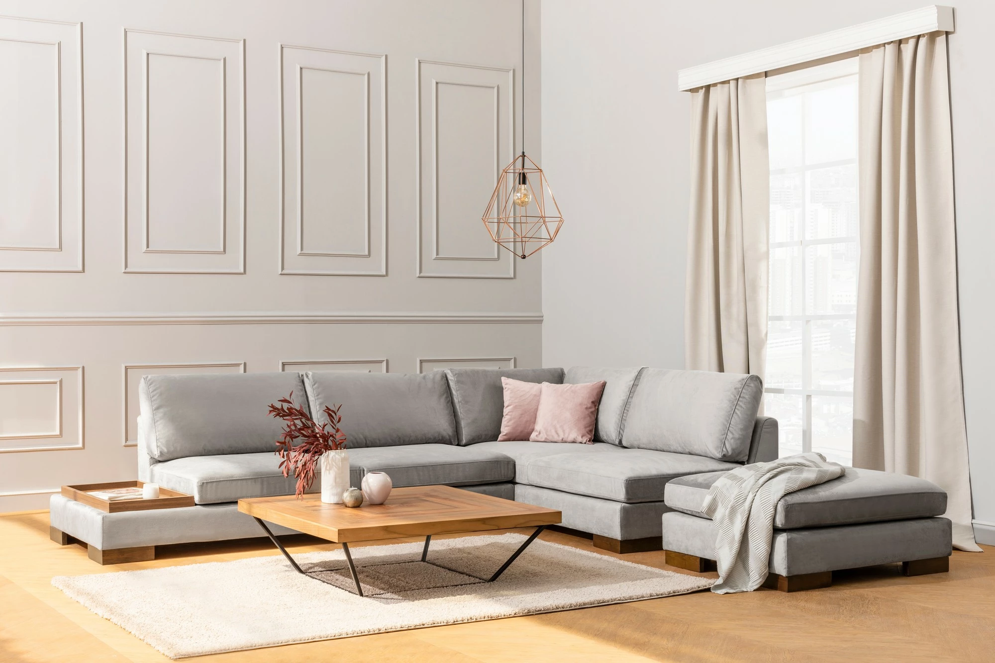Këndare Atelier del Sofa Tulip, këndore e djathtë pa pouf, ngjyrë gri e çelët