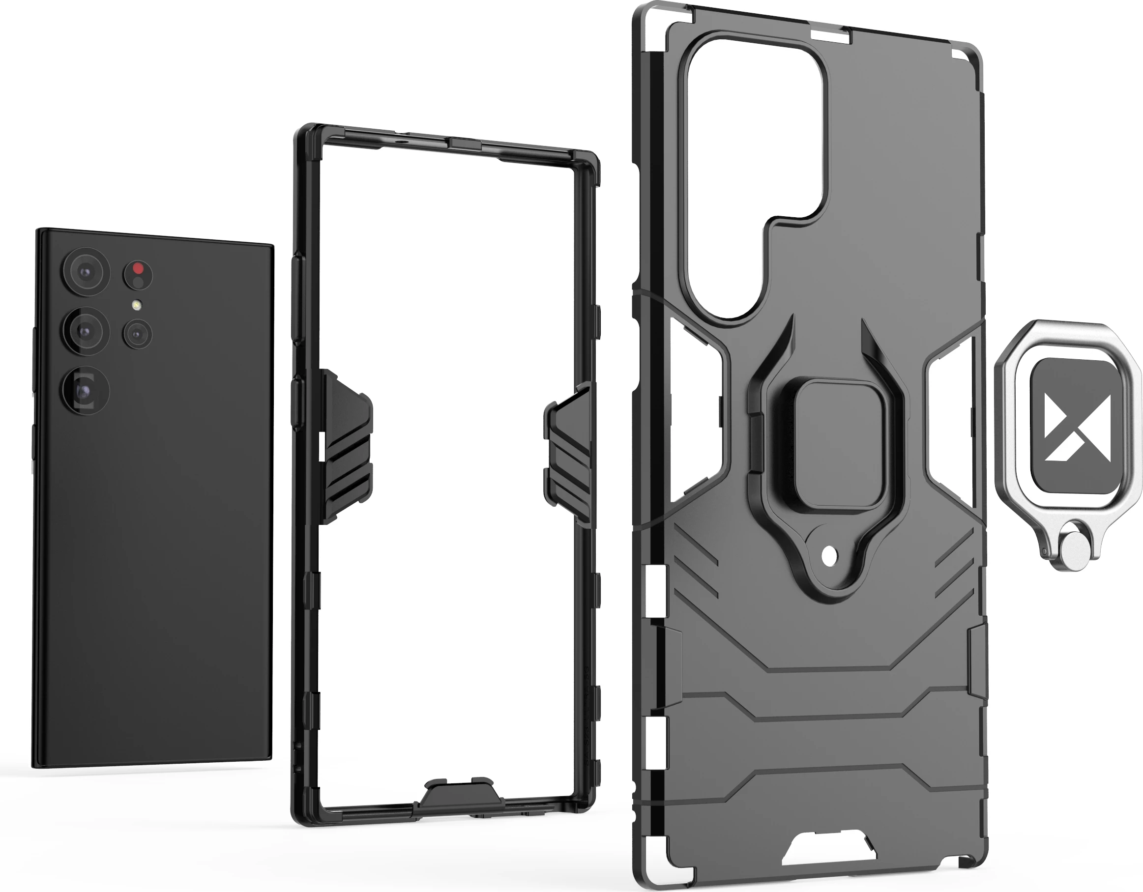 Mbështjellës Wozinsky Ring Armor për Samsung Galaxy S23 Ultra, me unazë dhe këmbalec, e zezë