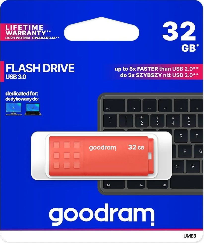USB Flash Drive Goodram, USB 3.0-A, 32GB, e portokalltë