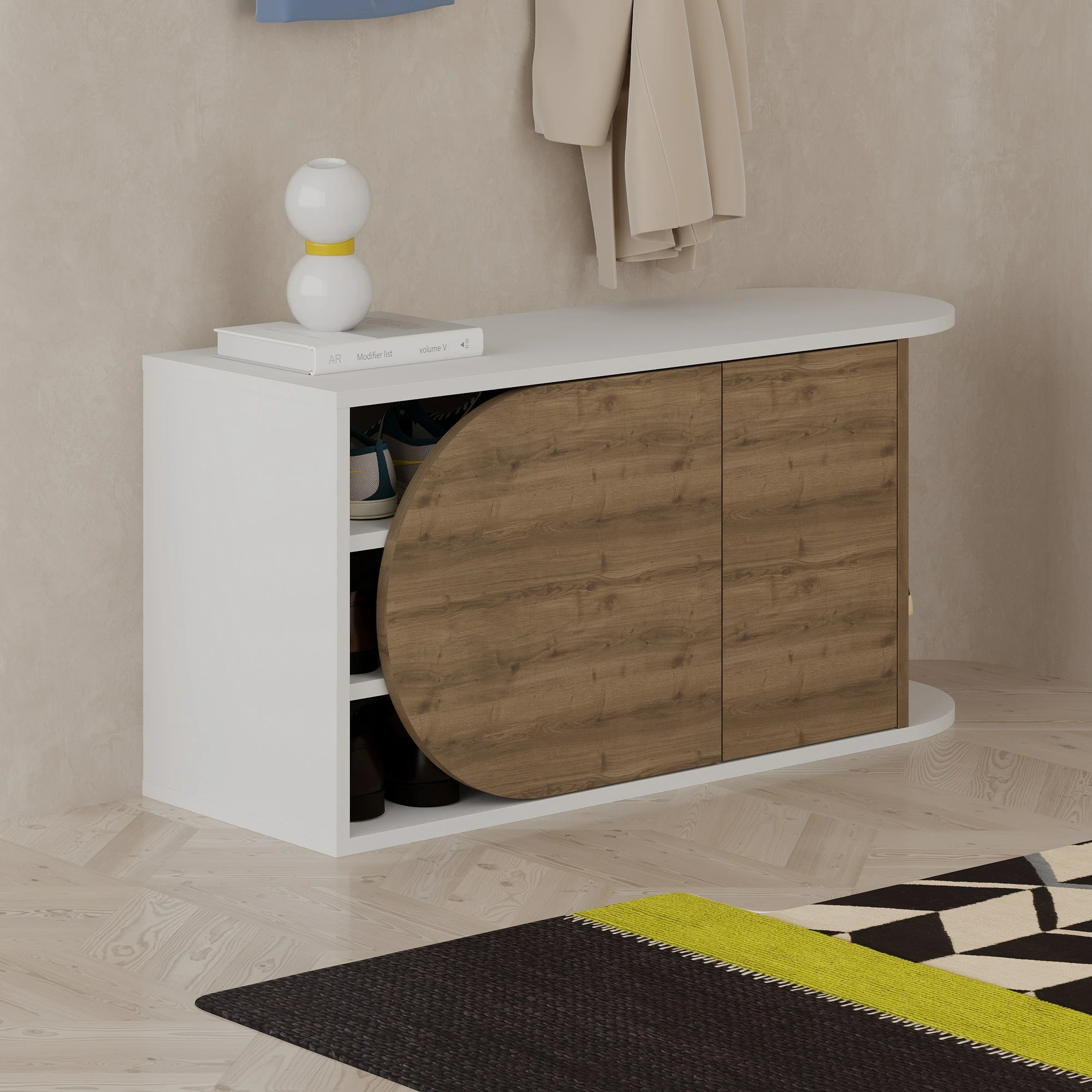 Dollap këpucësh Skye Decor, Nova, ngjyrë Hitit dhe e bardhë