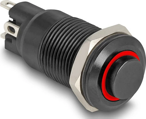 Switch me shtypje DeLOCK 22014, LED, IP65, vrimë montimi 12 mm, zi/kuqe