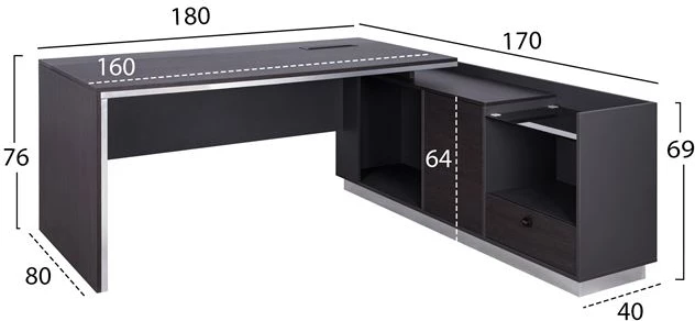 Tavolinë profesionale për zyre, kënd i djathtë, ngjyrë trëndafili, FH2086R, 180x170x76 cm