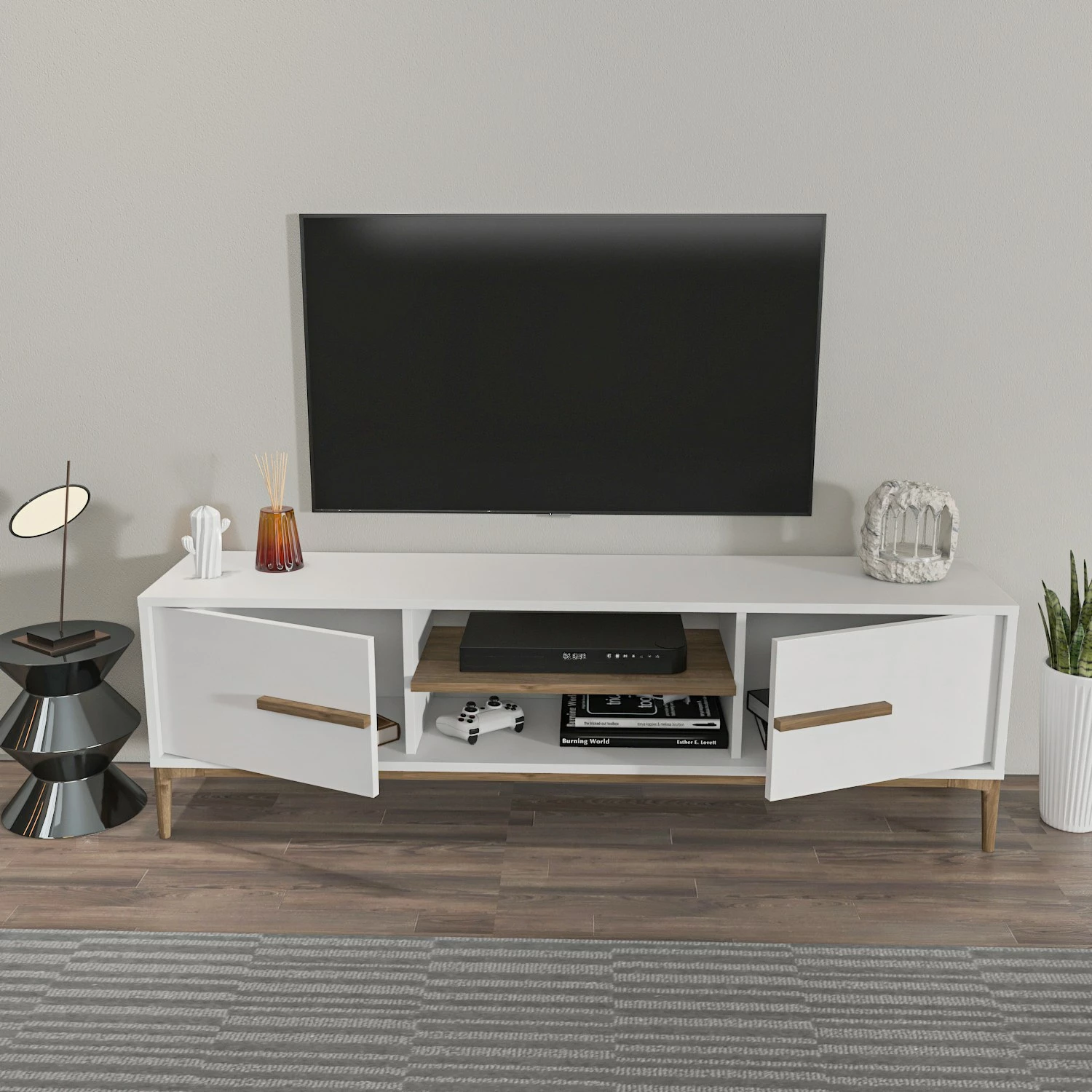 Komodë TV Hanah Home, Eslem, e bardhë dhe arre