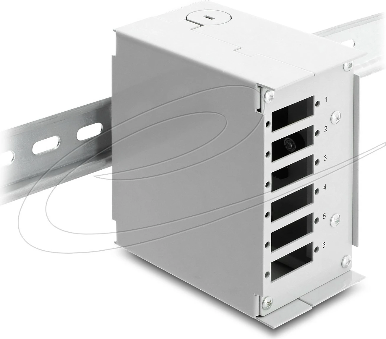 Panel patch fibër optike DeLOCK 91065, SC/LC, 6 konektorë, DIN rail, metal, gri