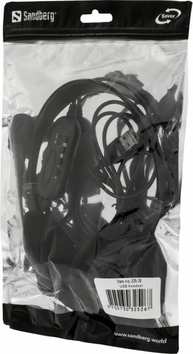 Kufje USB SANDBERG Saver 325-26, me mikrofon, kontroll volumit, kabllo 1.8 m, të zeza