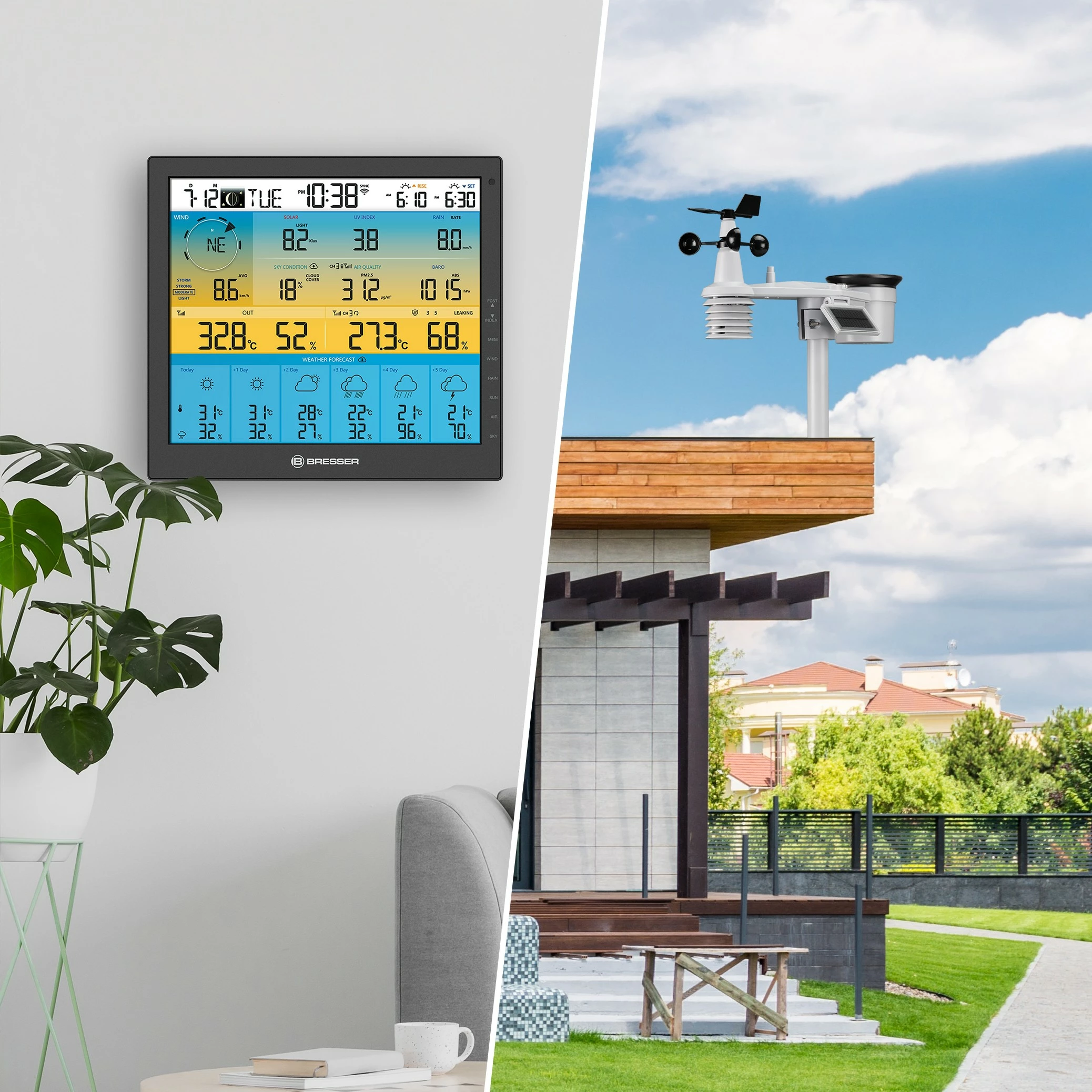 Stacion moti Bresser Wetter Center 7-in-1 solar 6-Tage 4cast Pro SF, i bardhë