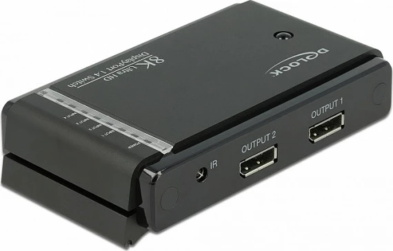 Switch DisplayPort DeLOCK 1.4, 2x2 hyrje në 1x2 dalje, 8K, metal, i zi
