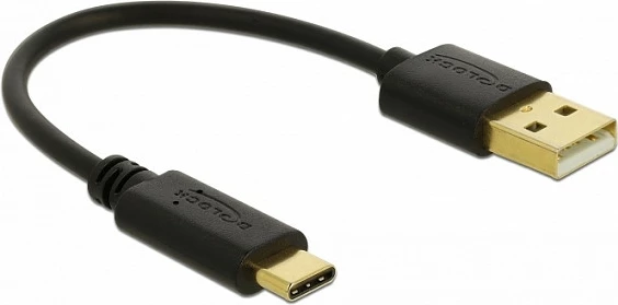 Kablë karikimi DeLOCK USB-A në USB-C, 15 cm, 3A, e zezë