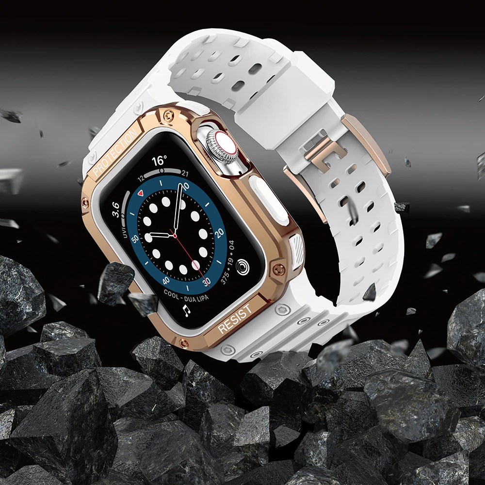 Rrip me kasë të blinduar për Apple Watch Hurtel, 41/40/38mm, Bardhë/Ari i zbehtë