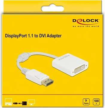Adapter DisplayPort në DVI-D DeLOCK, DP 1.1, 0.15 m, 1920x1200@60Hz, i bardhë