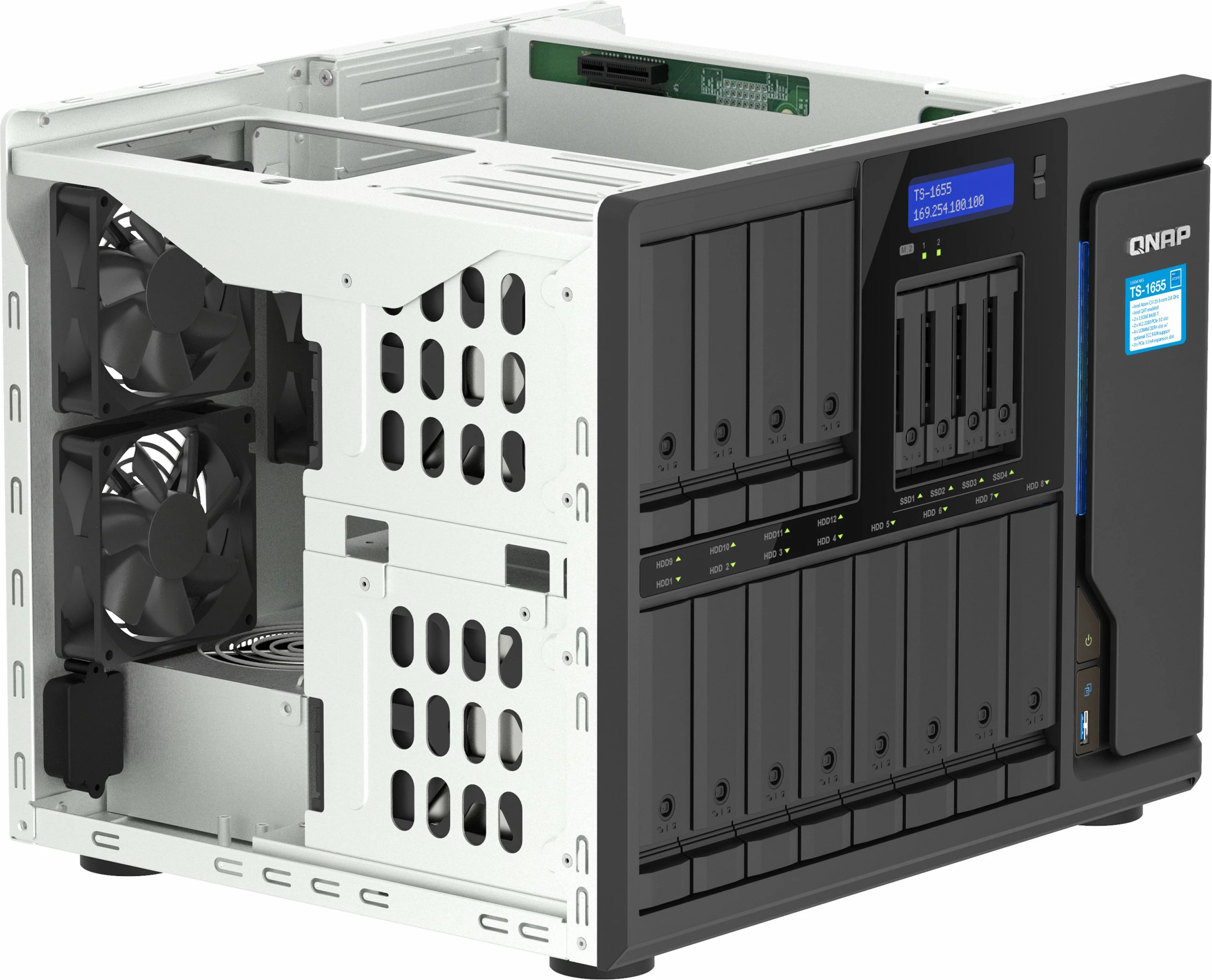 NAS QNAP TS-1655-8G, Intel Atom C5125, 16 vende për disqe, 8GB RAM, e zezë