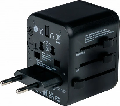 Adapter universal udhëtimi Verbatim UTA-02, 1x USB-A, 1x USB-C, 2500W, i zi