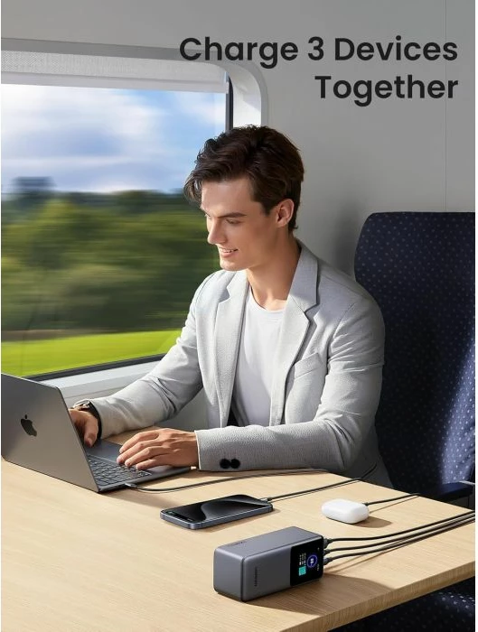 Powerbank UGREEN 35524B 20000mAh 130W me ekran TFT, gri, me kabllo USB-C