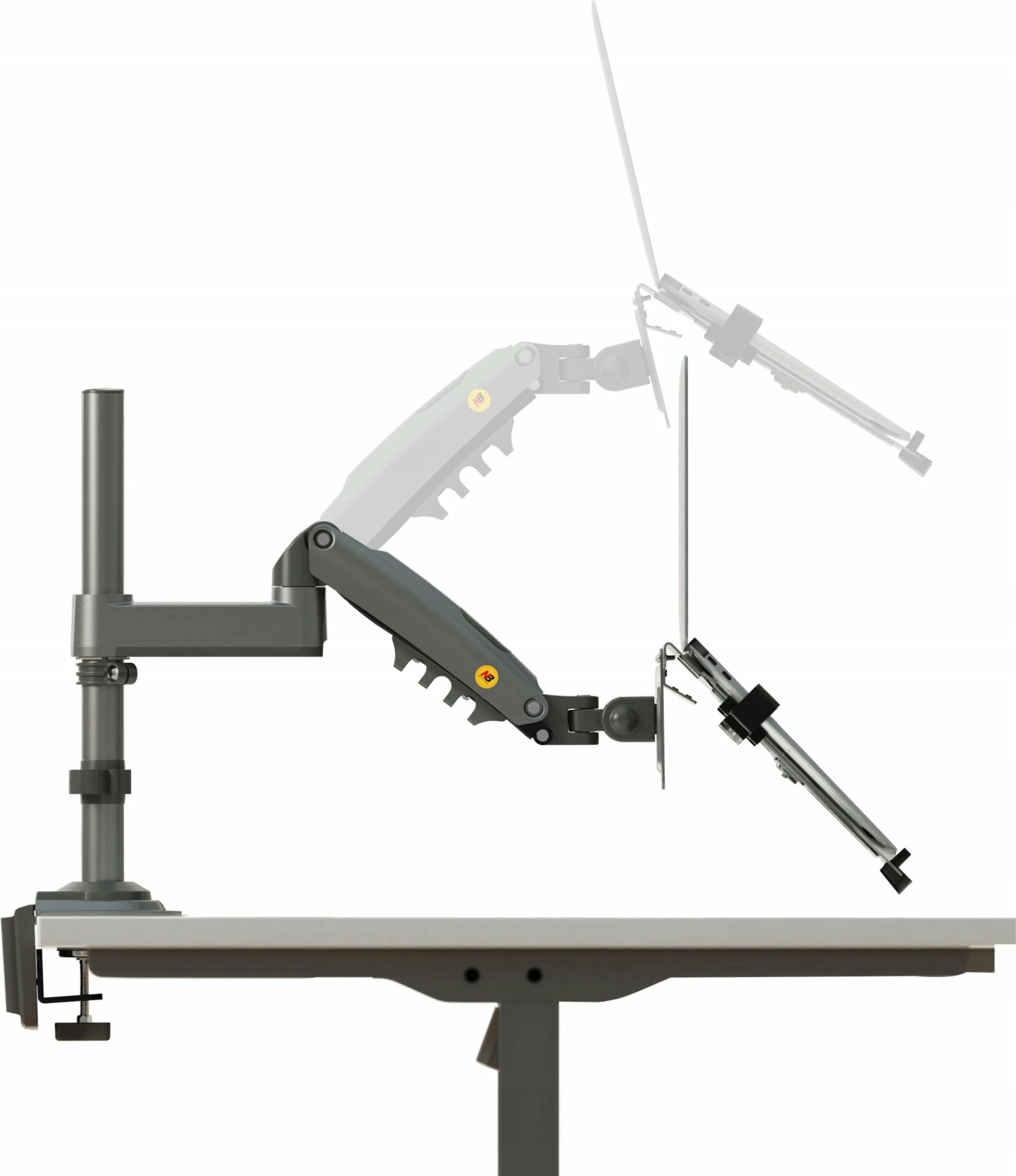 Mbajtëse tavoline ergonomike për laptop/monitor North Bayou H100-FP, rregullim 3D, gas spring, VESA 75x75/100x100, gri/zezë