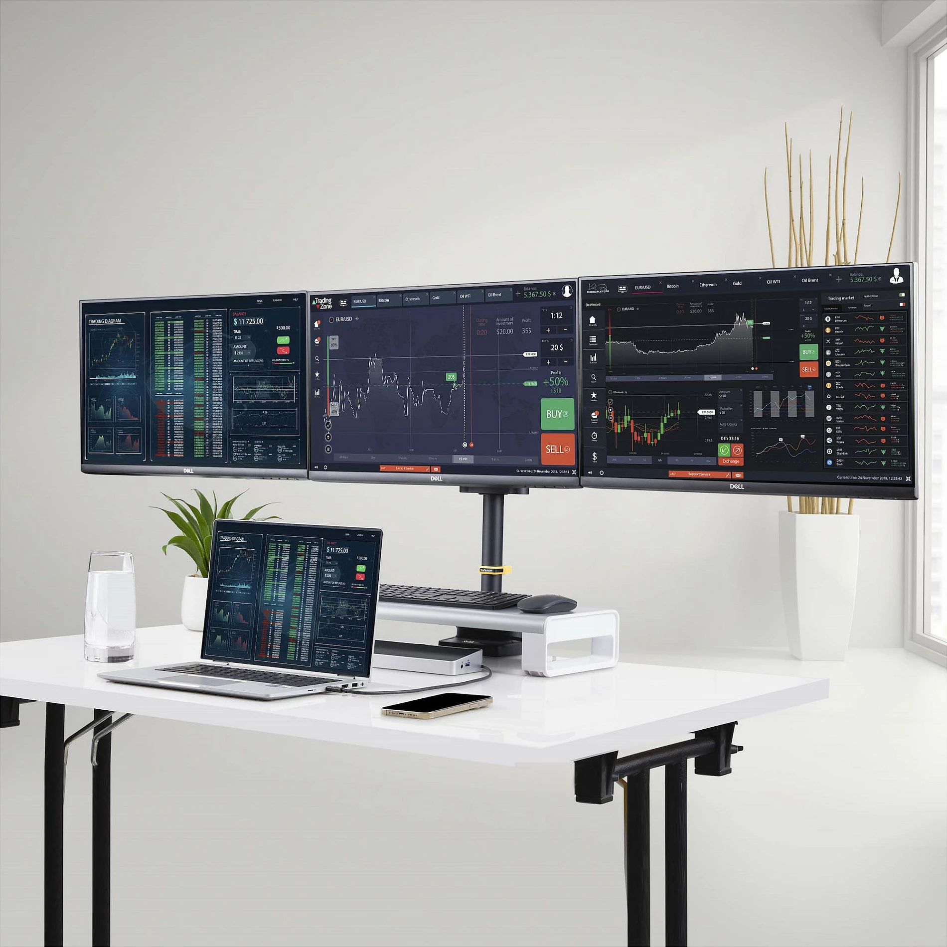 Mbajtëse tavoline për 3 monitorë StarTech, deri 27", VESA 75x75/100x100, clamp/grommet, e zezë
