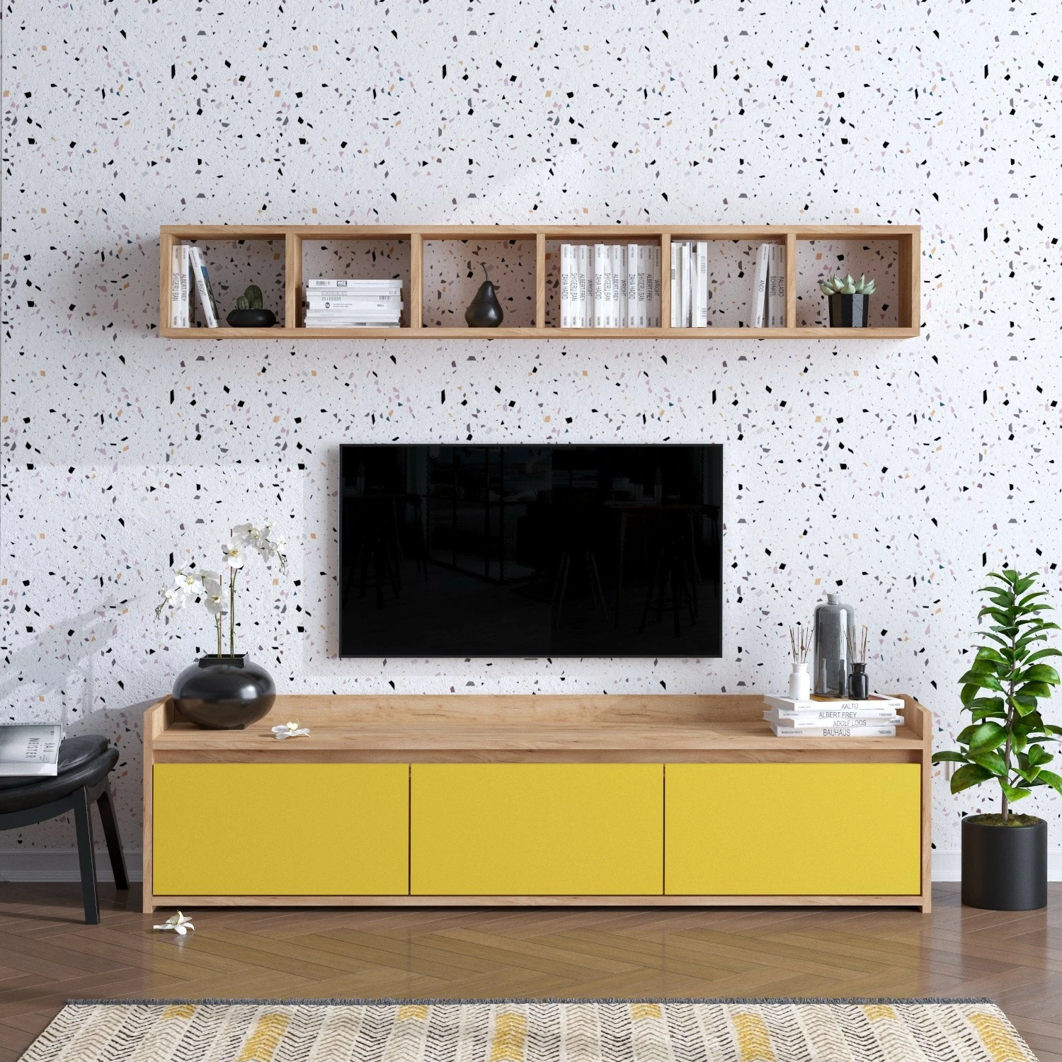 Njësi TV Hanah Home, AVAN, ngjyrë lis dhe e verdhë