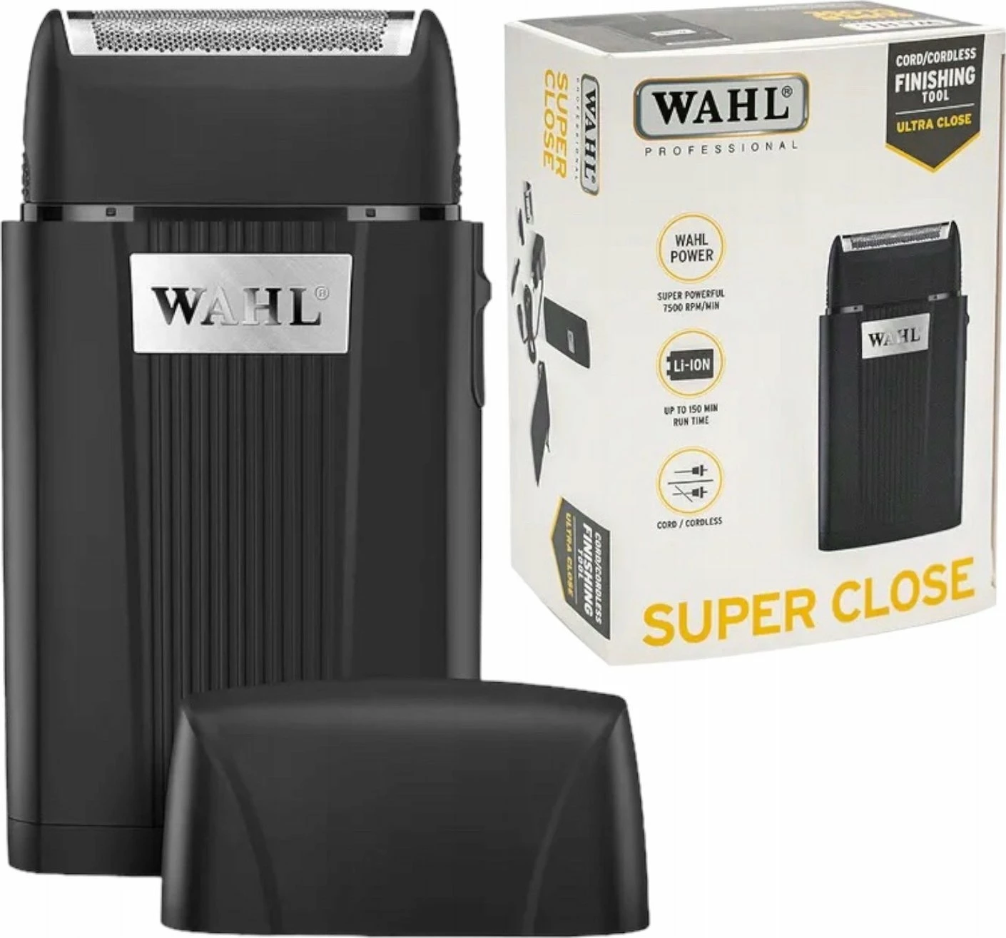 Makinë rroje Wahl Super Close 3616-0470, foil, lithium-ion, 150 min, 0.1 mm, e zezë, set me kuti dhe aksesorë