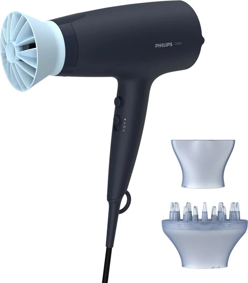 Tharëse flokësh Philips BHD360/20 2100 W, e zezë, me difuzor dhe grykë për përqendrim