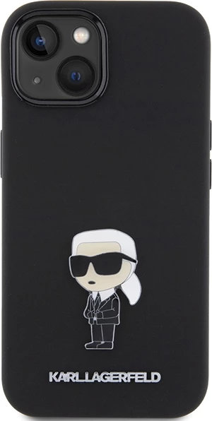 Mbështjellës Karl Lagerfeld Silicone Ikonik Metal Pin për iPhone 15 Plus / 14 Plus 6.7", i zi, me kuti