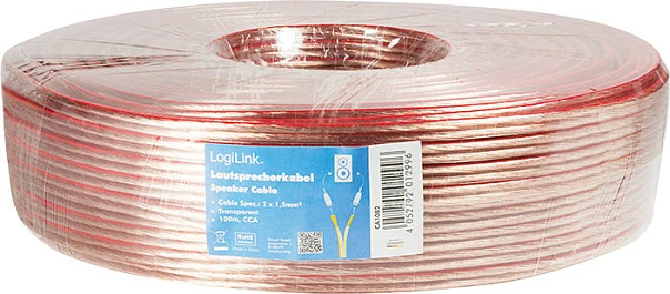 Kabllo altoparlanti LogiLink, 2x1.5 mm², 100 m, transparente