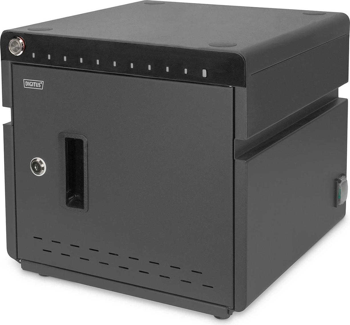 Kasë karikimi Digitus për 10 laptopë/tabletë deri 14", USB-C 20W, UV-C dezinfektim, e zezë