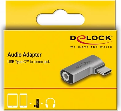 Adapter audio DeLOCK USB-C në 3.5 mm 4-pin, 2.0 kanale, 32-bit, gri