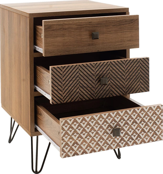 Komodinë Boho me 3 sirtarë, ngjyrë arre, 40x40x59cm