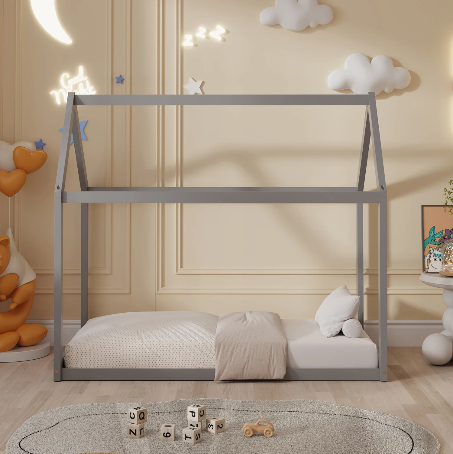 Krevat për fëmijë PEPE FH677.05 t.MONTESSORI DRU PISHË NGJYRË GRI - 190x90cm