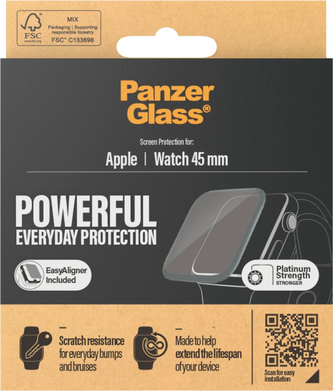 Mbrojtës ekrani PanzerGlass për Apple Watch Series 8/7 45mm, transparent