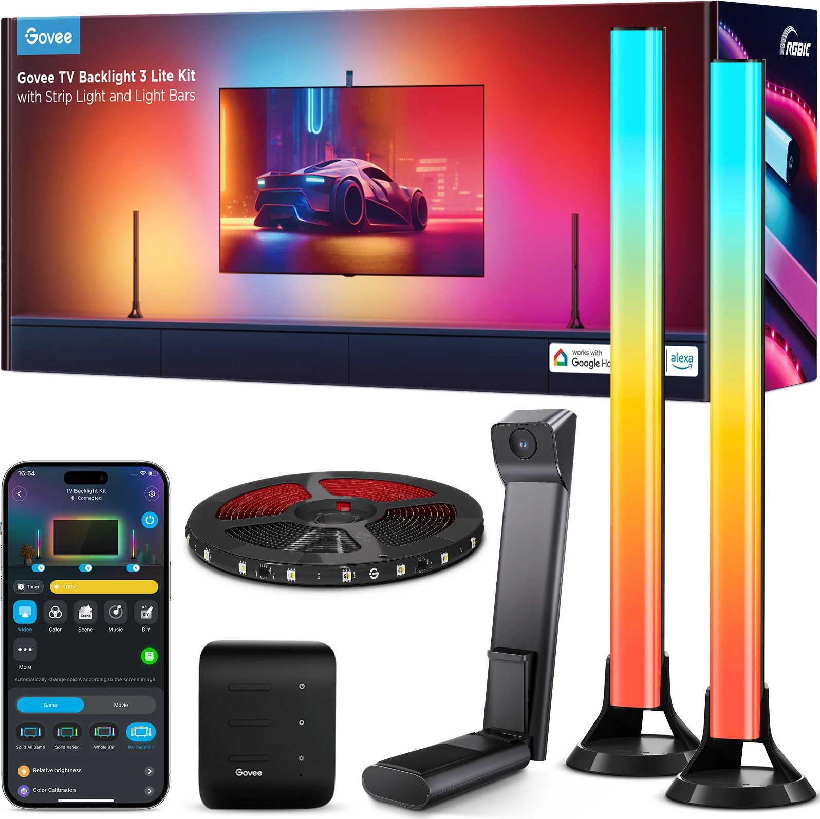 Set ndriçimi LED për TV Govee Envisual TV Backlight 3 Lite Kit 55-65\", RGB, me kamerë + 2 shufra drite