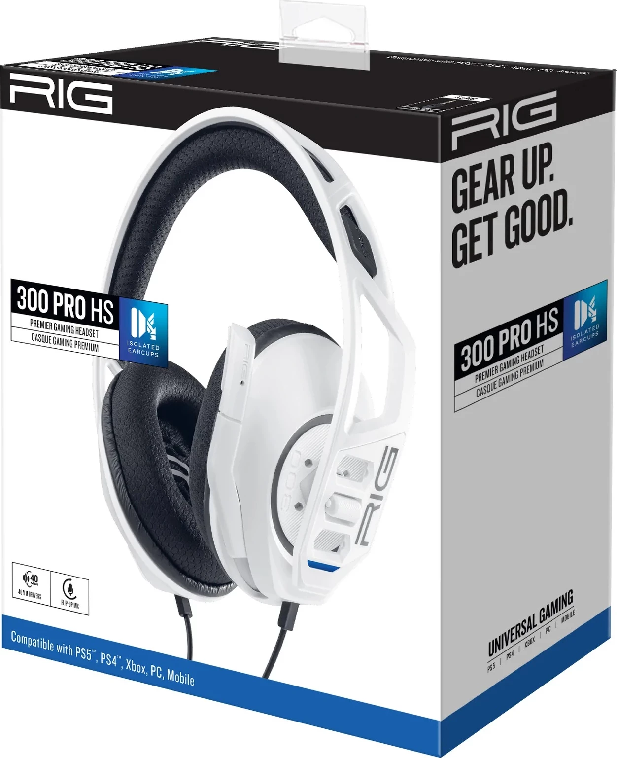 Kufje gaming Nacon RIG 300 PRO HS, over-ear, 40 mm, stereo, me kabllo, e bardhë