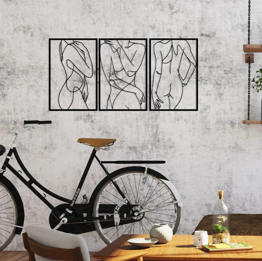 Aksesor dekorativ metalik për mur, Wallity, Sexy Lady 3, ngjyrë e zezë, 103x50cm