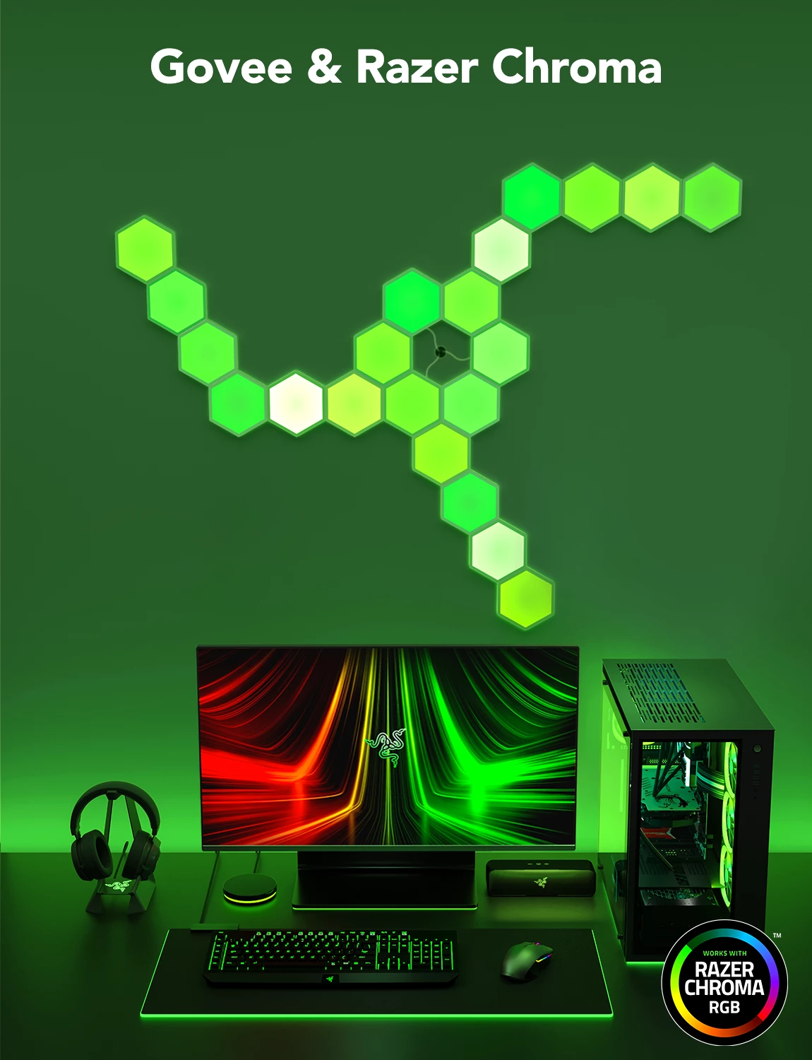 Panelë LED smart Govee Glide Hexa (Hexagon) Expansion Kit, RGBIC, 2 copë