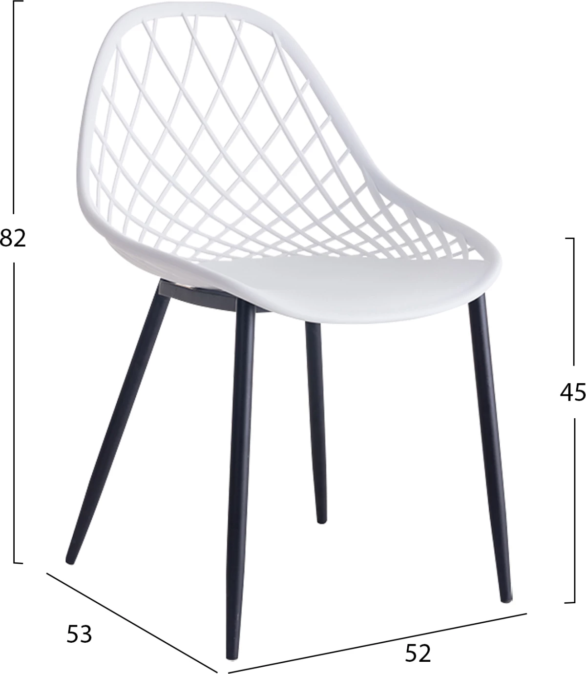 Karrige polipropileni FH9524.01, ngjyrë e bardhë, këmbë metalike të zeza, 52x53x82H cm., set prej 4 copë