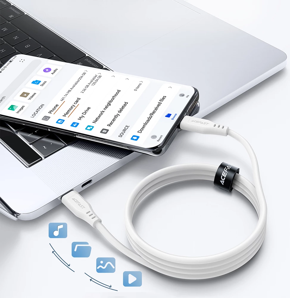 Kabllo Acefast C3-03 USB-C në USB-C, 1.2m, 60W, e bardhë