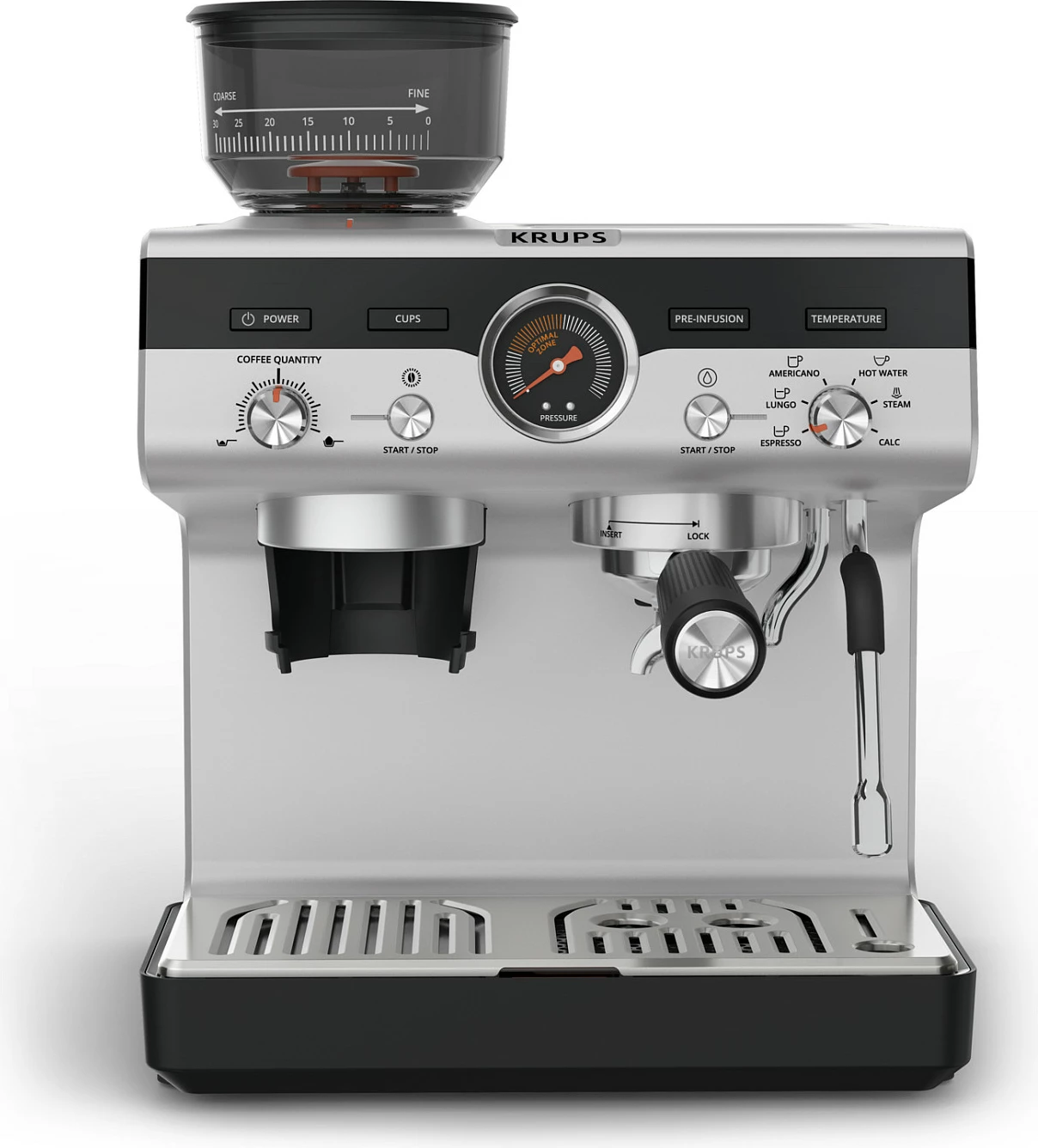 Makinë espresso Krups XP801T, me mulli të integruar, 3L, inox/e zezë