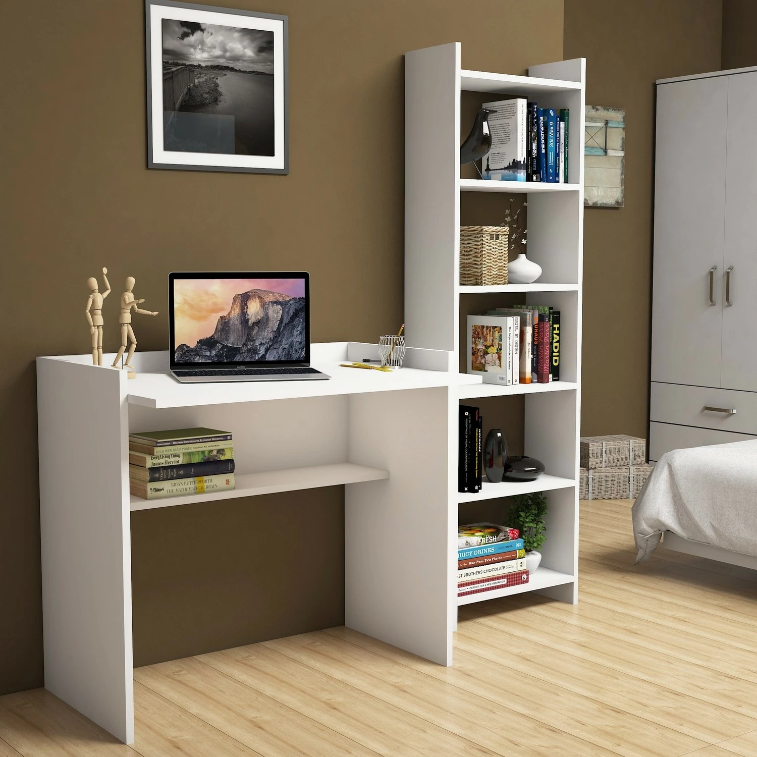 Tavolinë studimi me raft libra, Hanah Home, Karma, e bardhë