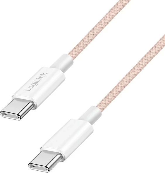 Kabëll USB-C në USB-C LogiLink 1m, najlon, rozë