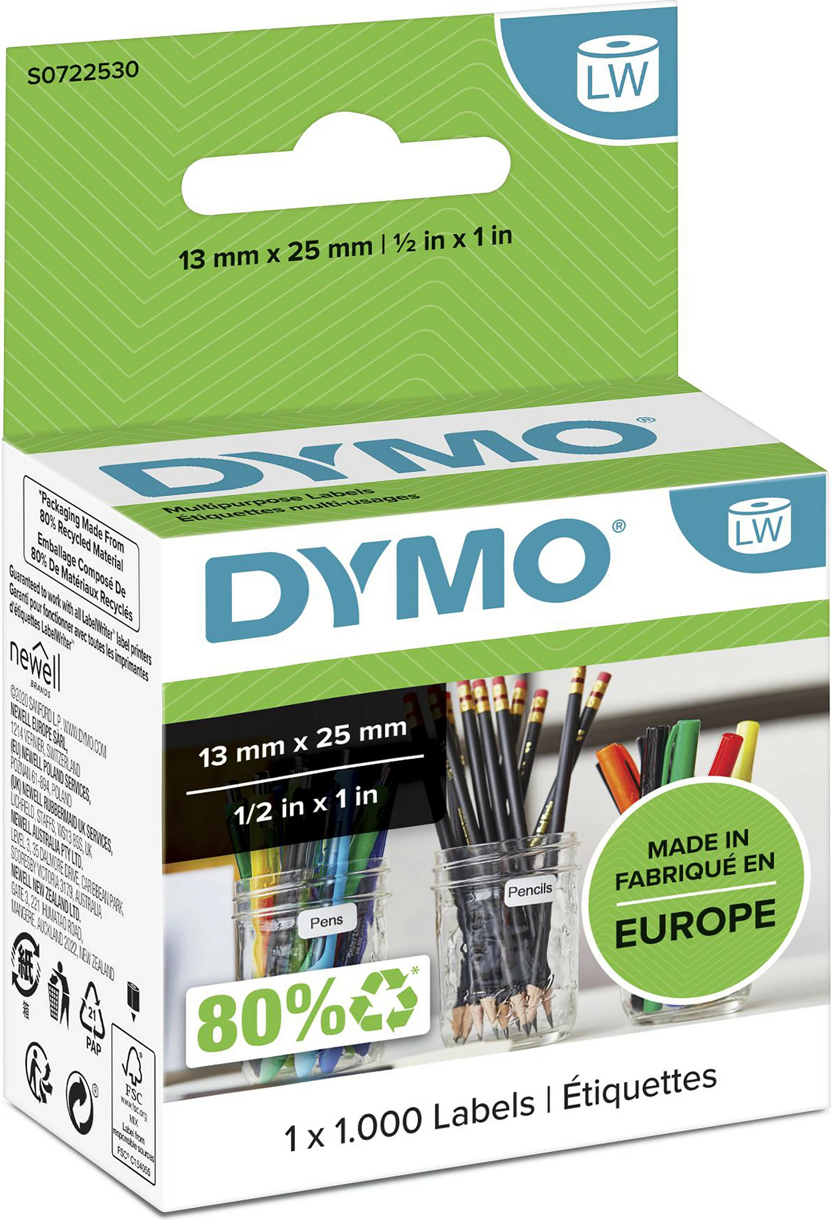 Etiketa për printer Dymo LabelWriter S0722530, 13 x 25 mm, 1000 copë, e bardhë