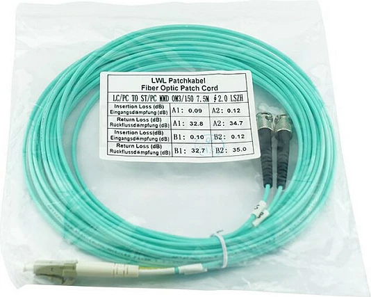 Kabllo patch fibër optike BlueOptics LC-ST OM3, 0.5 m, aqua