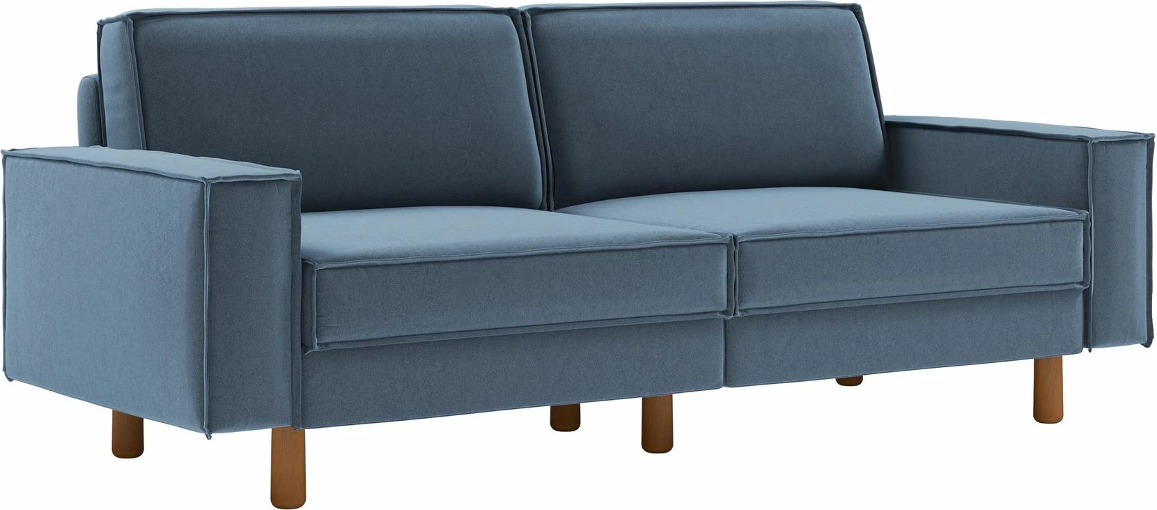 Divan treshe Sparrow, ngjyrë Ocean Blue, këmbë druri Walnut