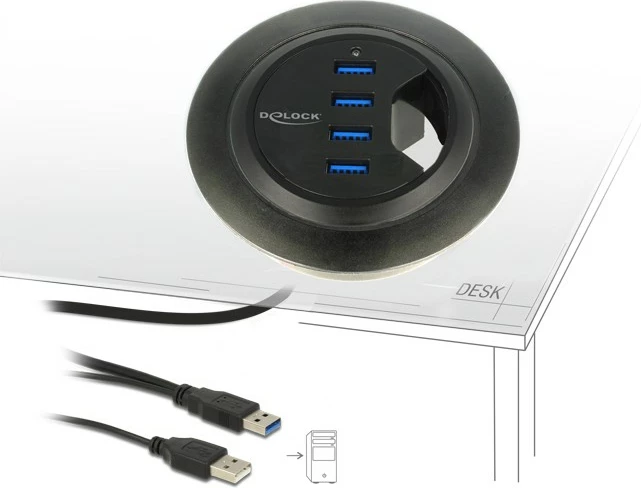 USB hub DeLOCK 62868, 4 porta, USB 3.2 Gen 1, 0.95m, e zezë